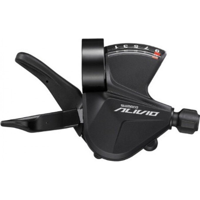 Шифтер SHIMANO ALIVIO M3100-R, правый, 9 скоростей, на хомут, c индикатором, трос 2050мм ESLM3100RA Шифтер SHIMANO ALIVIO M3100-R, правый, 9 скоростей, на хомут, c индикатором, трос 2050мм ESLM3100RA